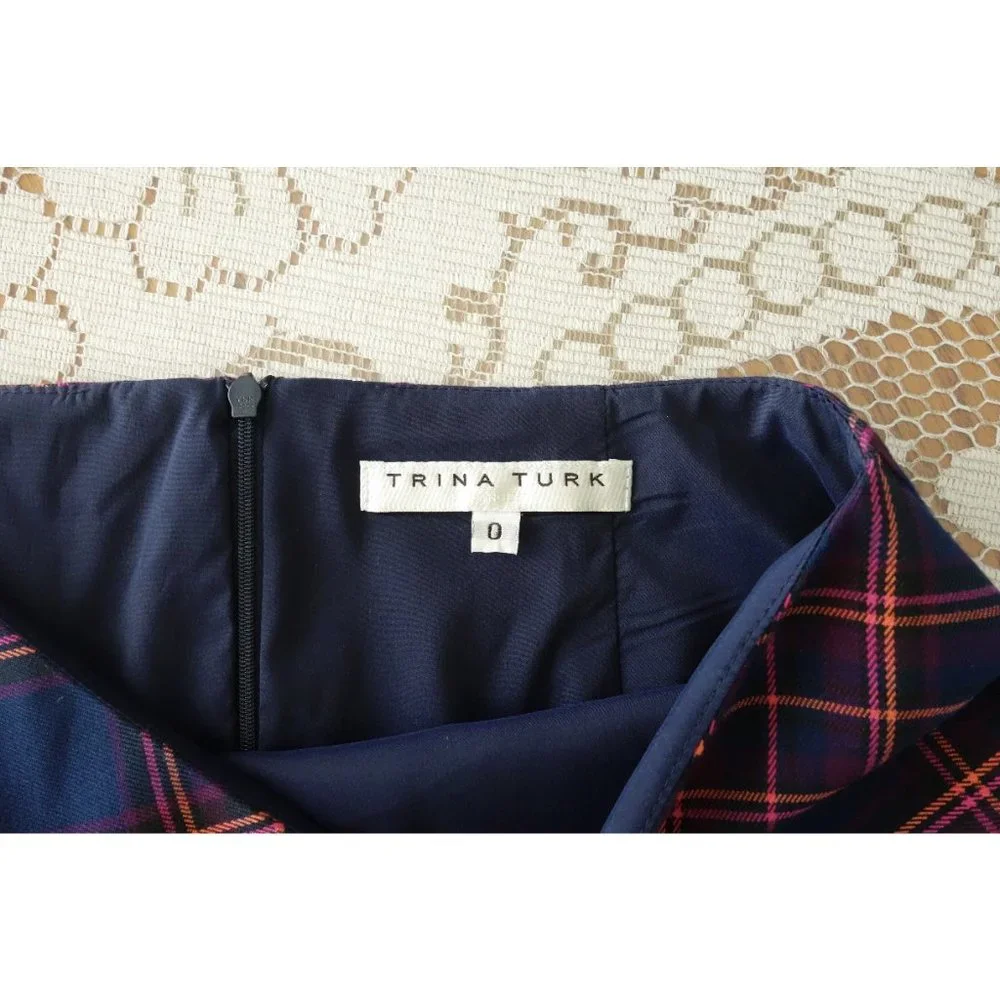 Trina Turk Blue Magenta Plaid Stretch Pencil Skirt size 0 - Picture 6 of 6